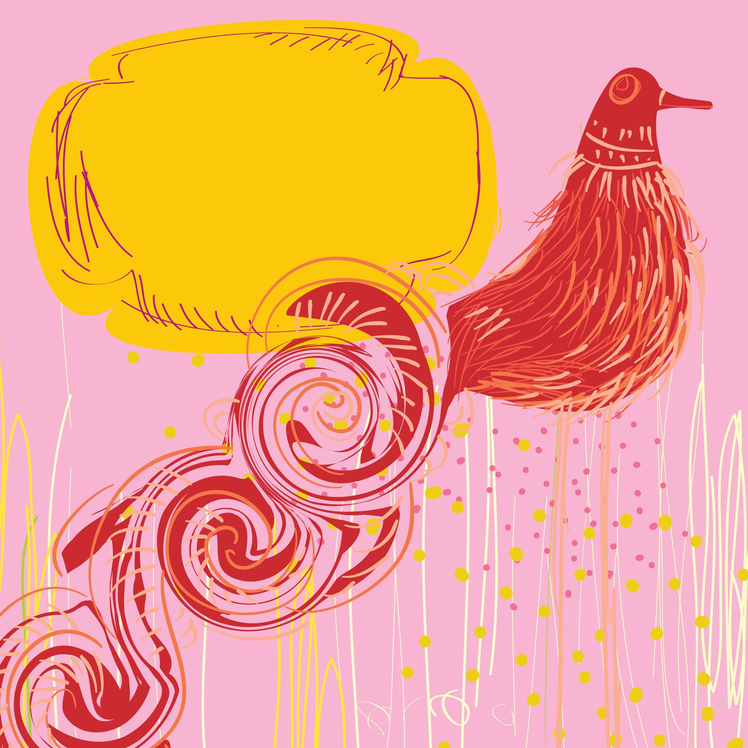 Abstract bird illustration on bright pink background
