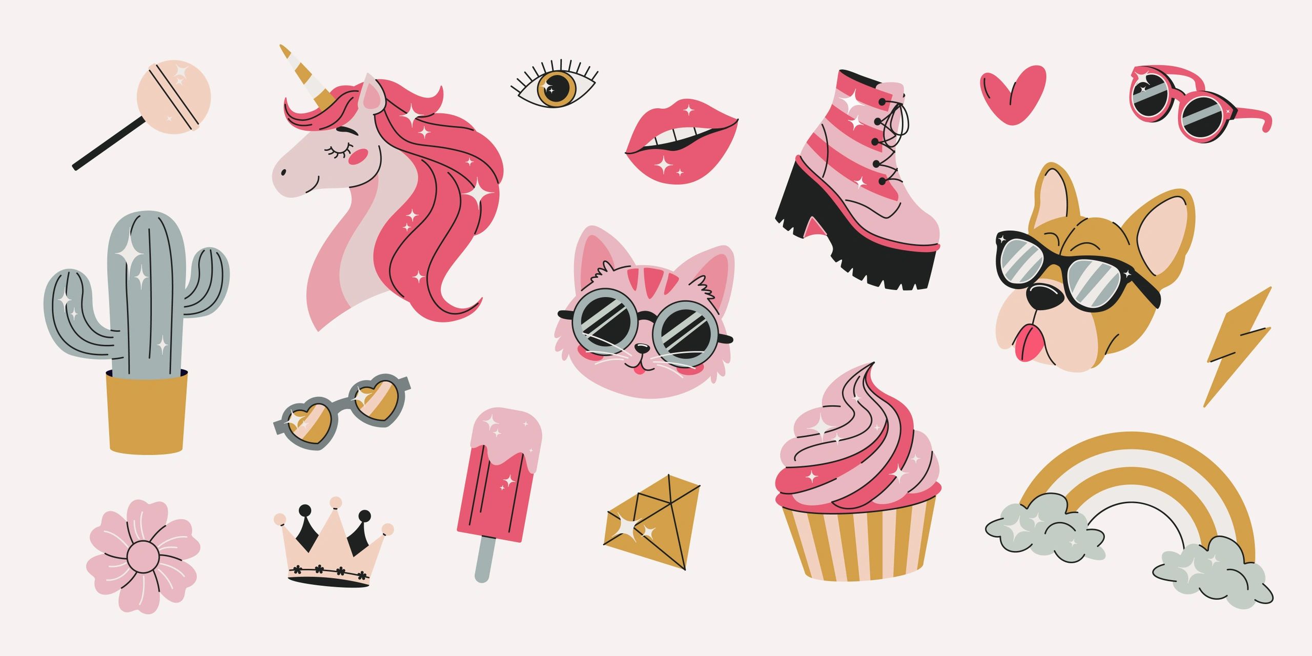 Modern girly stickers illustration